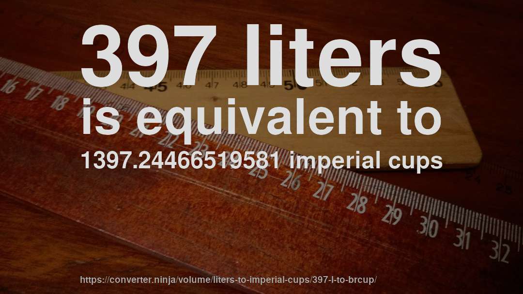 397 liters is equivalent to 1397.24466519581 imperial cups