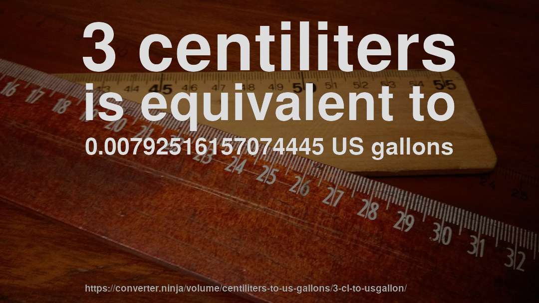 3 centiliters is equivalent to 0.00792516157074445 US gallons