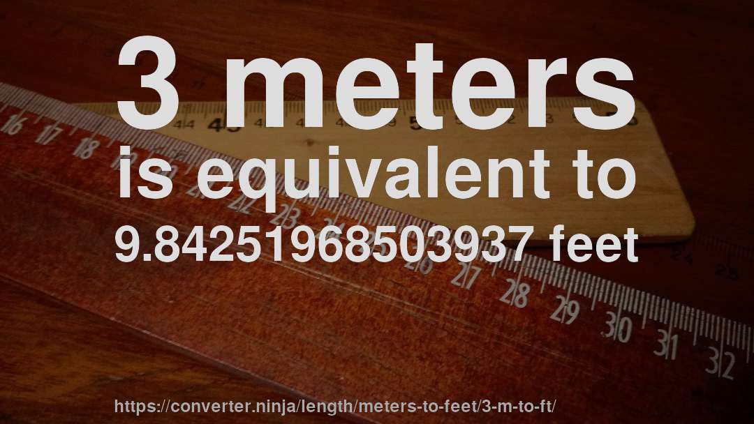 3 meters is equivalent to 9.84251968503937 feet