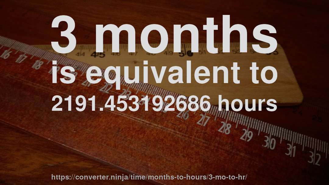 3 months is equivalent to 2191.453192686 hours