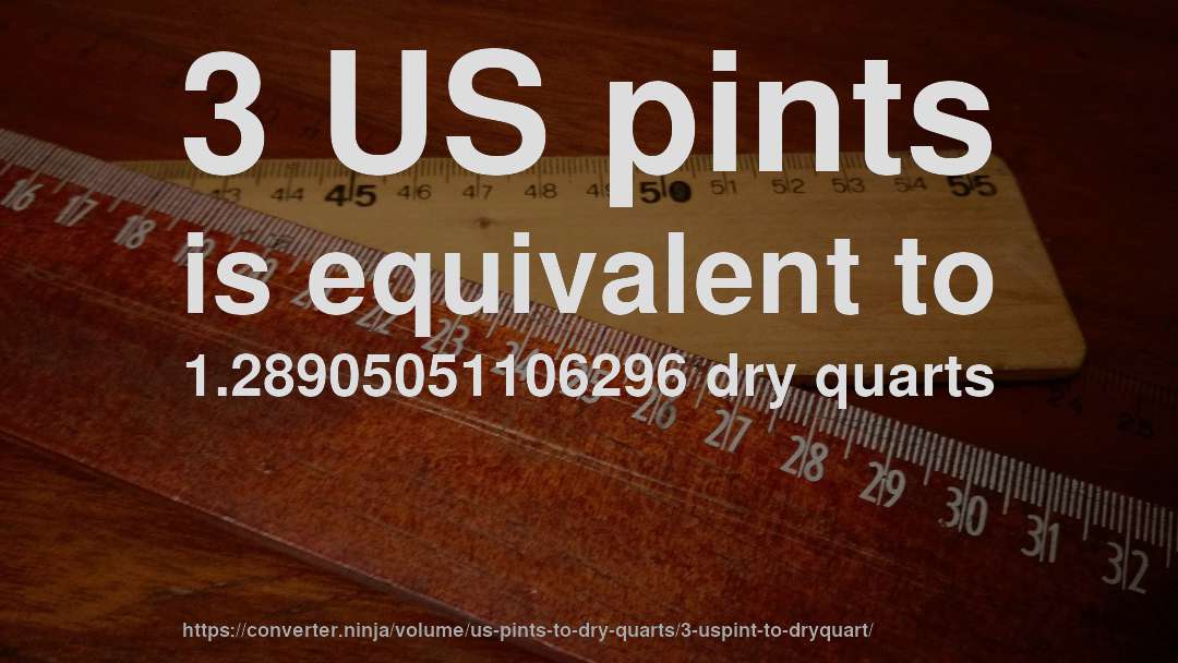 3 US pints is equivalent to 1.28905051106296 dry quarts