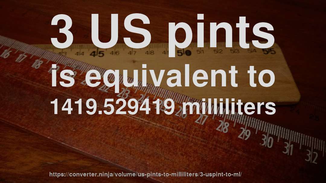 3 US pints is equivalent to 1419.529419 milliliters