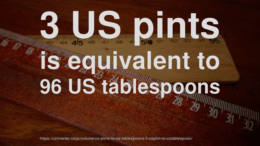 3 US pints is equivalent to 96 US tablespoons