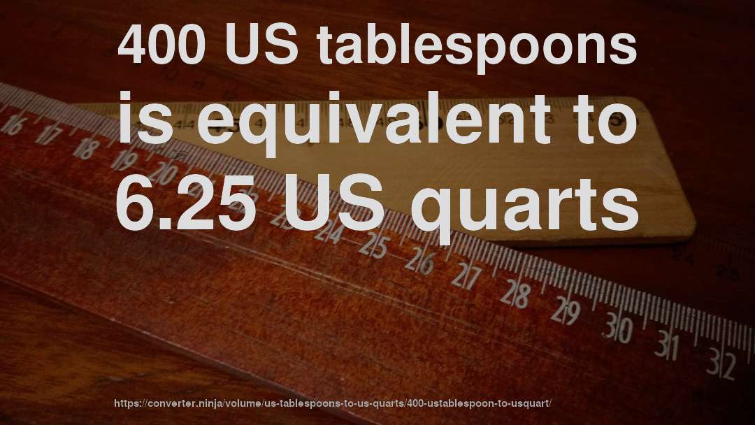 400 US tablespoons is equivalent to 6.25 US quarts