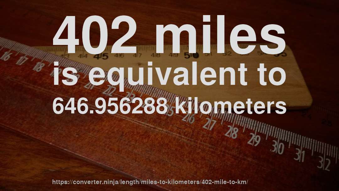 402 miles is equivalent to 646.956288 kilometers