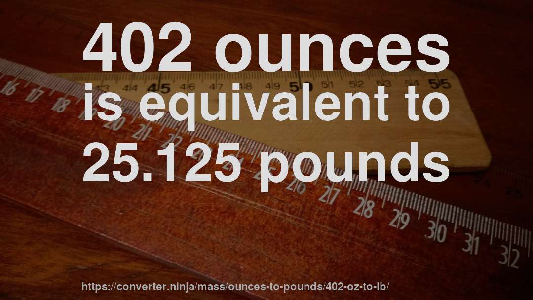 402 ounces is equivalent to 25.125 pounds
