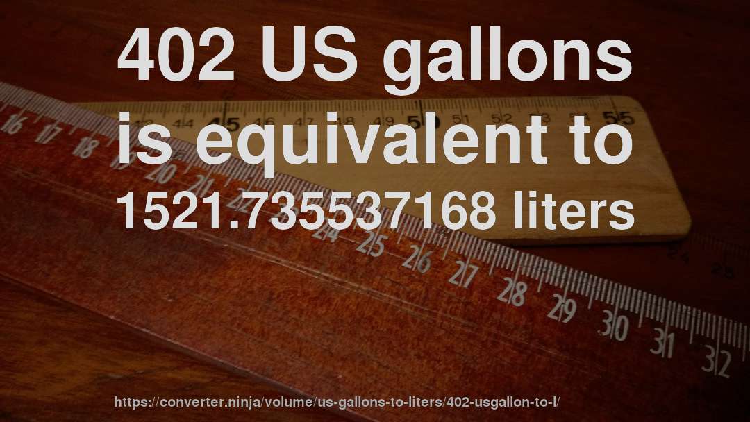 402 US gallons is equivalent to 1521.735537168 liters