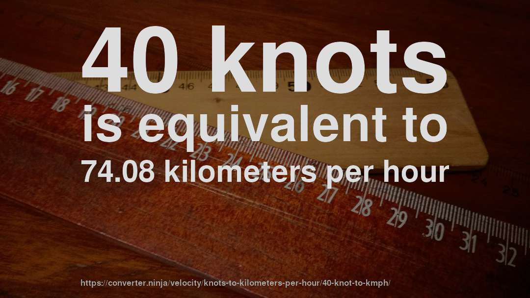 40 knots is equivalent to 74.08 kilometers per hour
