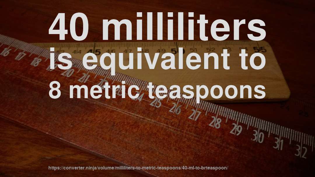 40 milliliters is equivalent to 8 metric teaspoons