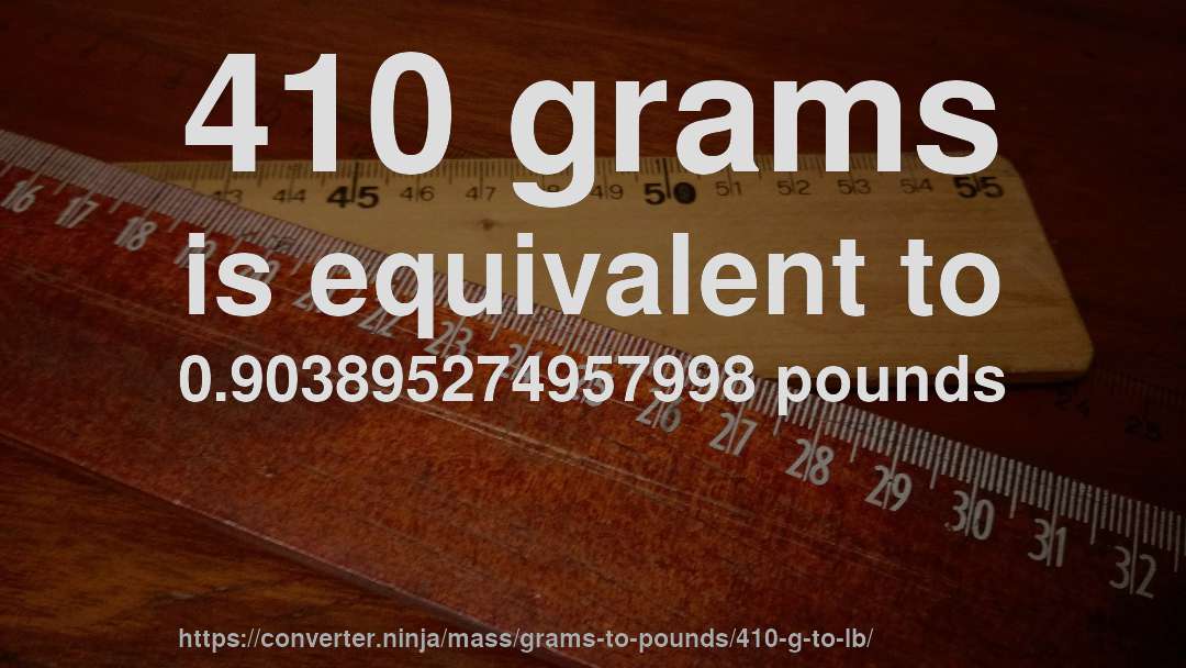 410 grams is equivalent to 0.903895274957998 pounds