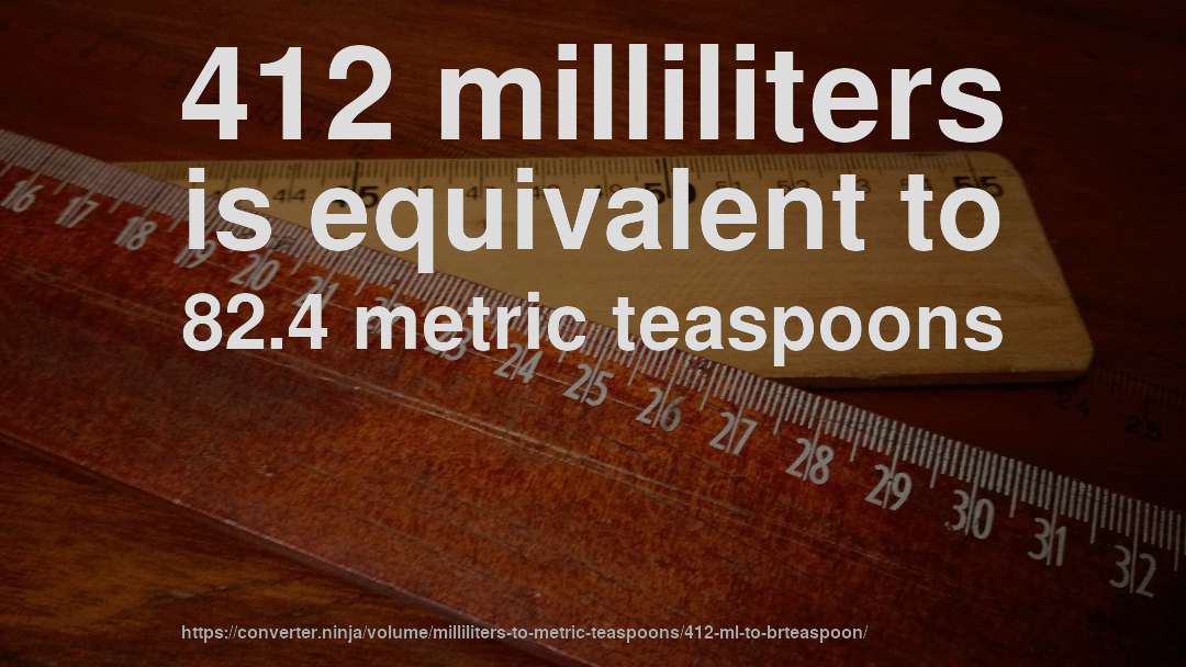 412 milliliters is equivalent to 82.4 metric teaspoons