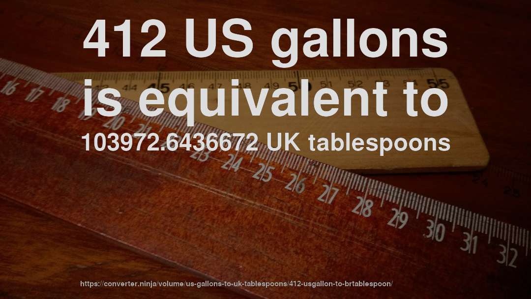412 US gallons is equivalent to 103972.6436672 UK tablespoons
