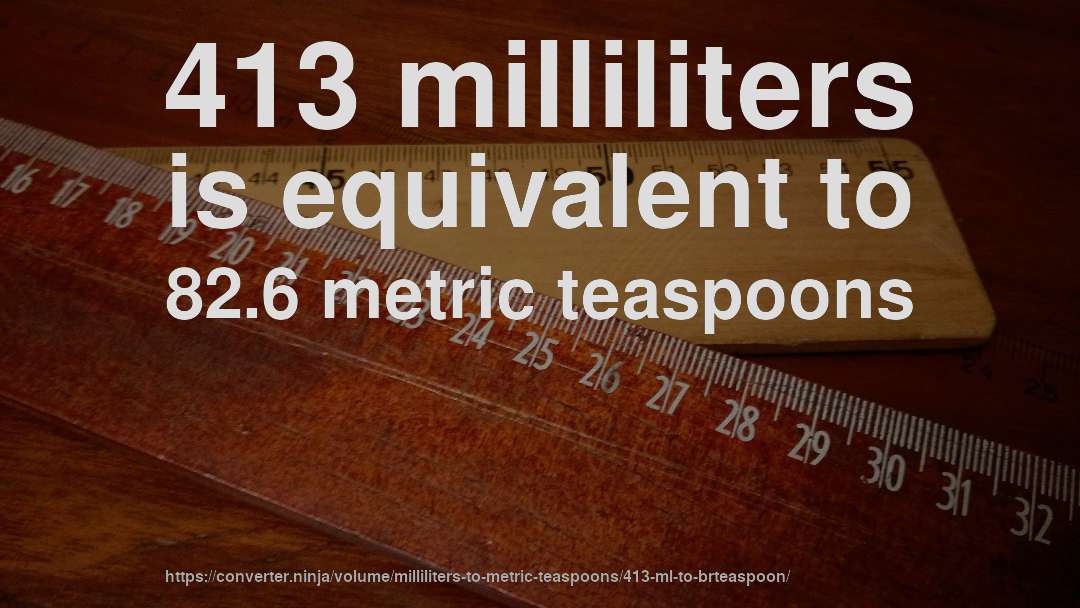 413 milliliters is equivalent to 82.6 metric teaspoons