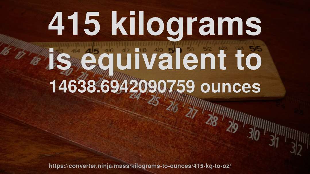 415 kilograms is equivalent to 14638.6942090759 ounces
