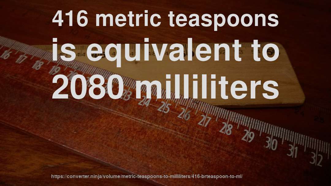 416 metric teaspoons is equivalent to 2080 milliliters