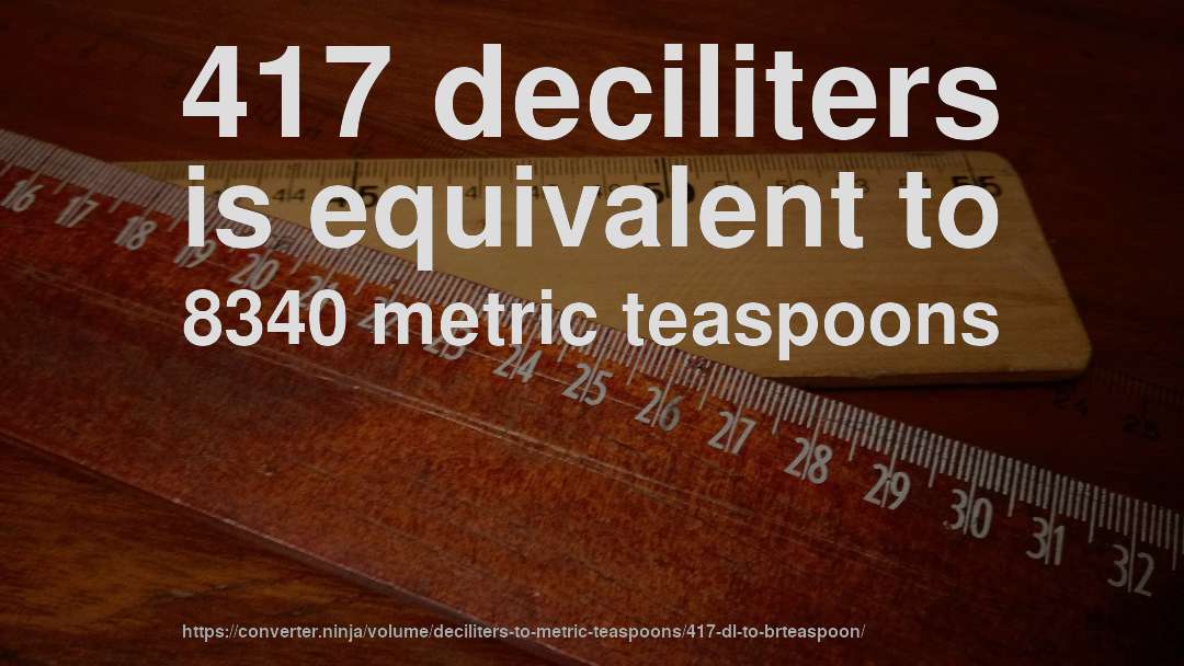 417 deciliters is equivalent to 8340 metric teaspoons