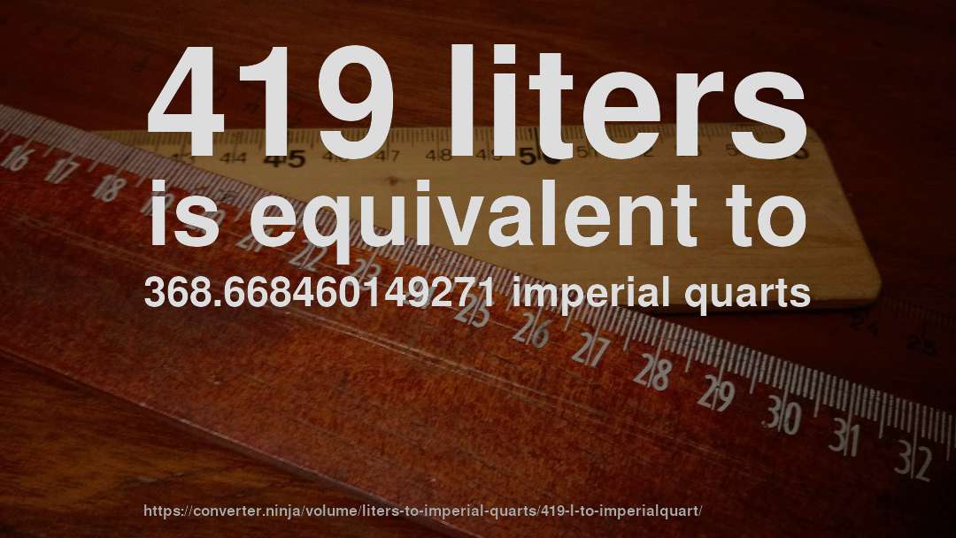 419 liters is equivalent to 368.668460149271 imperial quarts