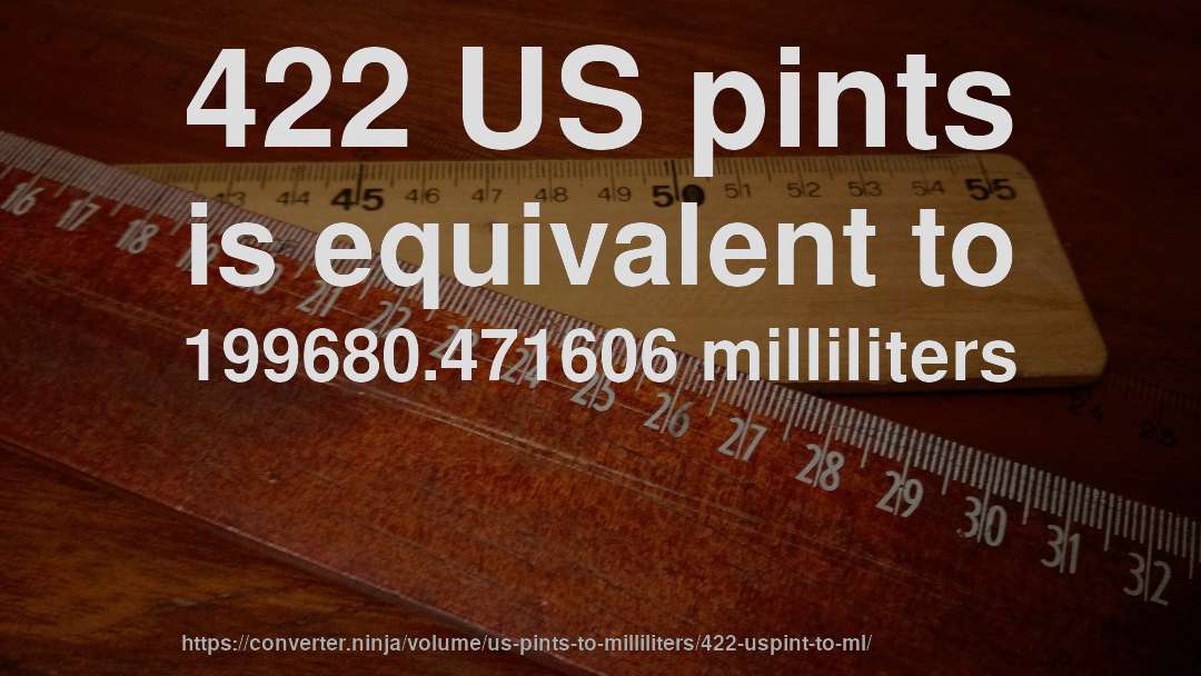 422 US pints is equivalent to 199680.471606 milliliters