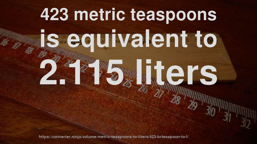 423 metric teaspoons is equivalent to 2.115 liters
