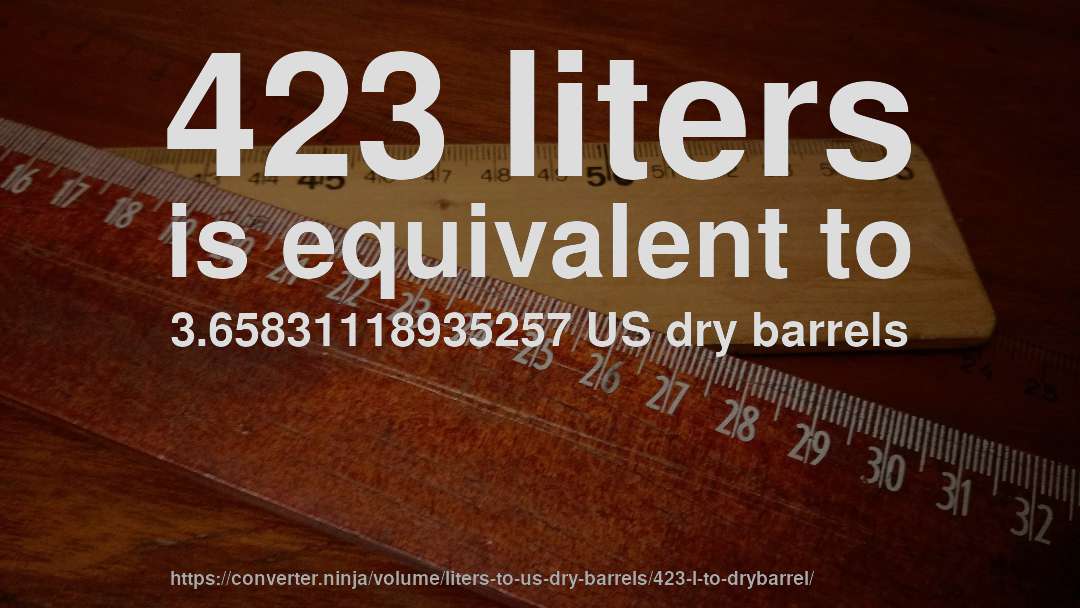 423 liters is equivalent to 3.65831118935257 US dry barrels