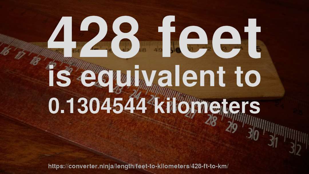 428 feet is equivalent to 0.1304544 kilometers