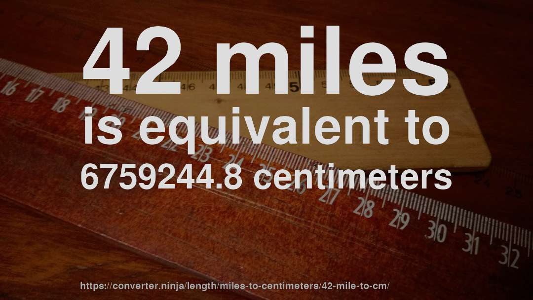 42 miles is equivalent to 6759244.8 centimeters