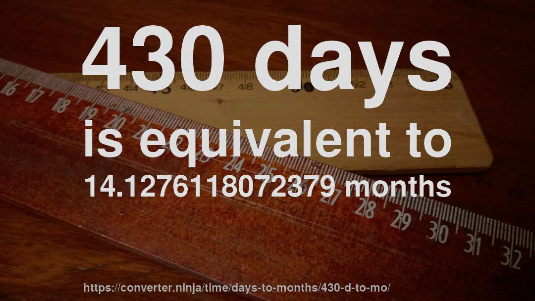 430 days is equivalent to 14.1276118072379 months