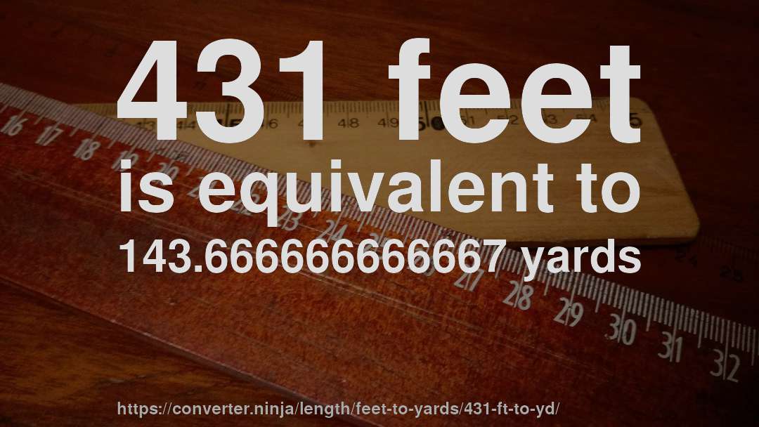 431 feet is equivalent to 143.666666666667 yards