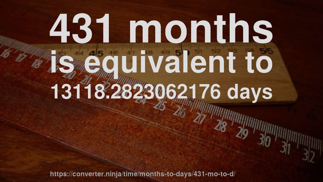 431 months is equivalent to 13118.2823062176 days
