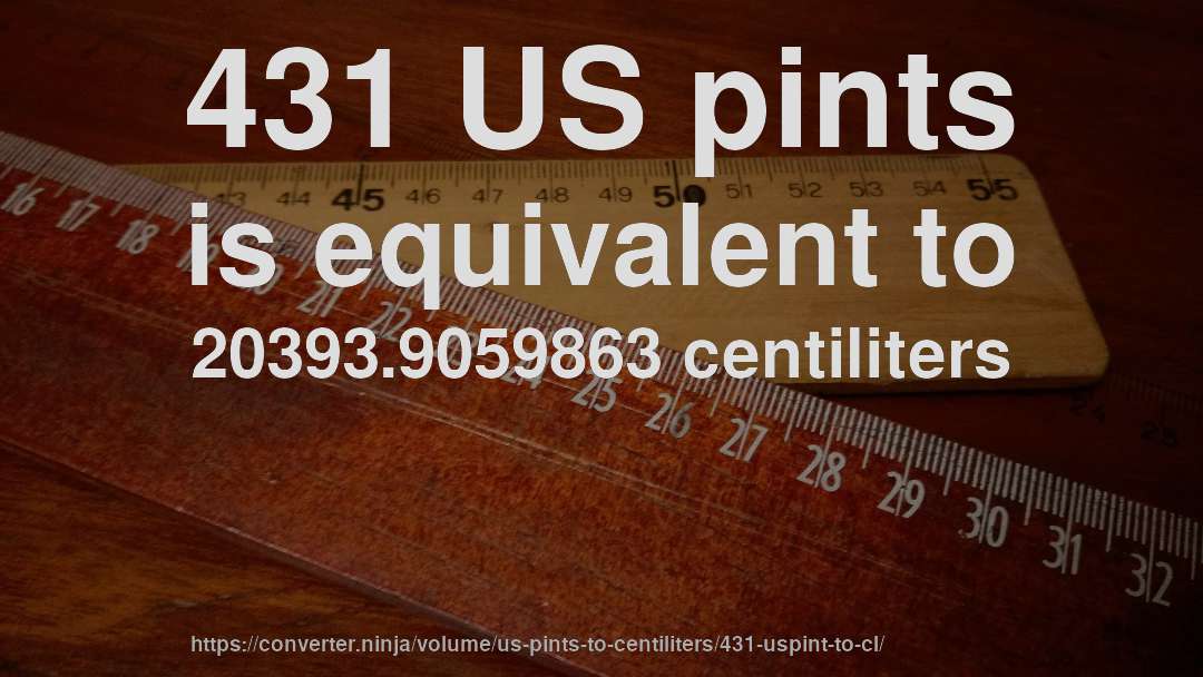 431 US pints is equivalent to 20393.9059863 centiliters