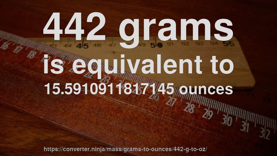 442 grams is equivalent to 15.5910911817145 ounces