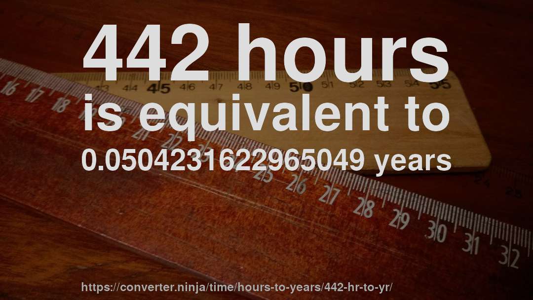 442 hours is equivalent to 0.0504231622965049 years