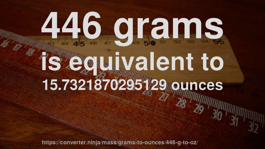 446 grams is equivalent to 15.7321870295129 ounces