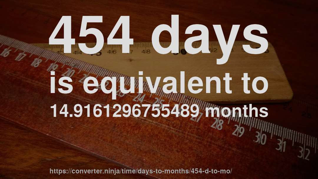 454 days is equivalent to 14.9161296755489 months