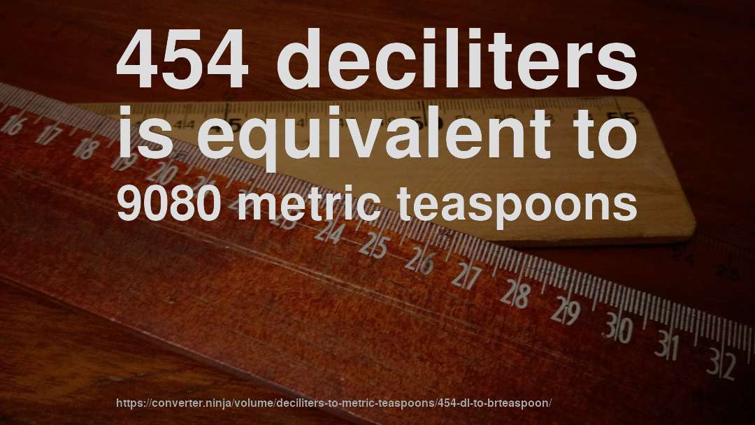 454 deciliters is equivalent to 9080 metric teaspoons