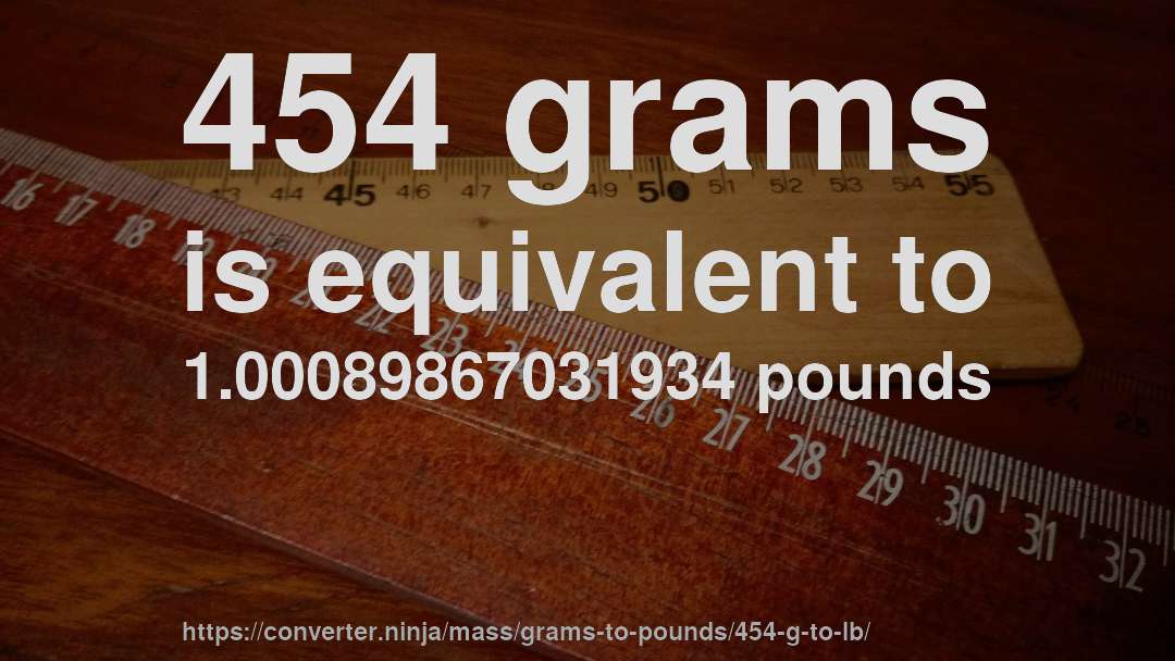 454 grams is equivalent to 1.00089867031934 pounds