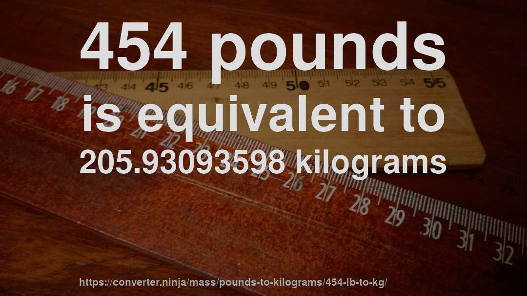 454 pounds is equivalent to 205.93093598 kilograms