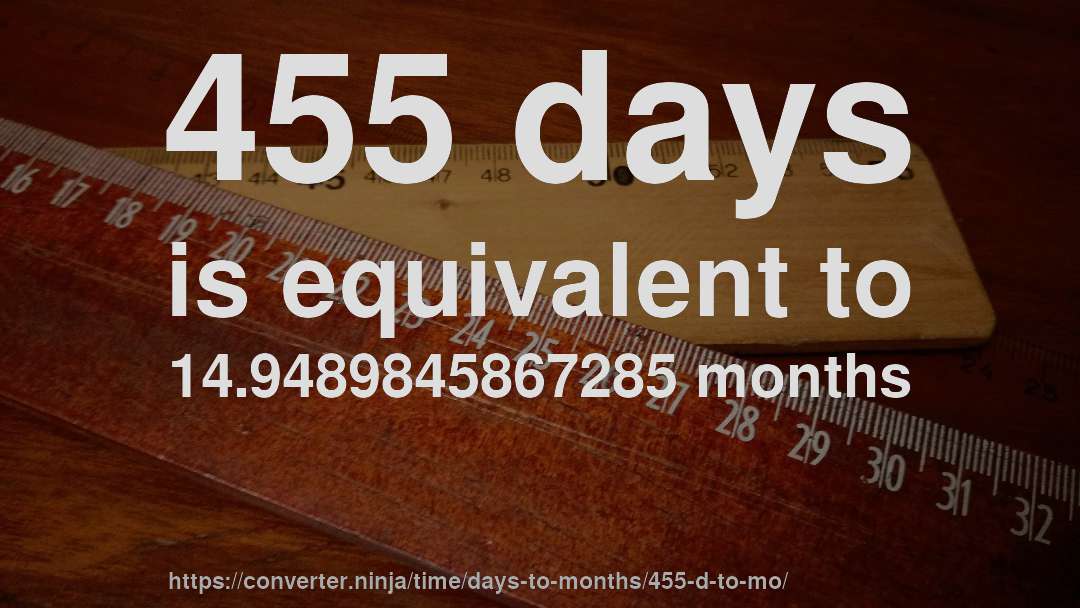 455 days is equivalent to 14.9489845867285 months