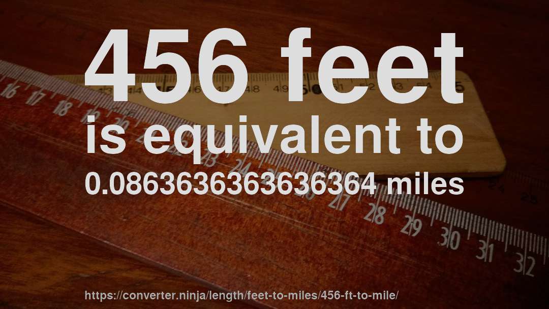 456 feet is equivalent to 0.0863636363636364 miles