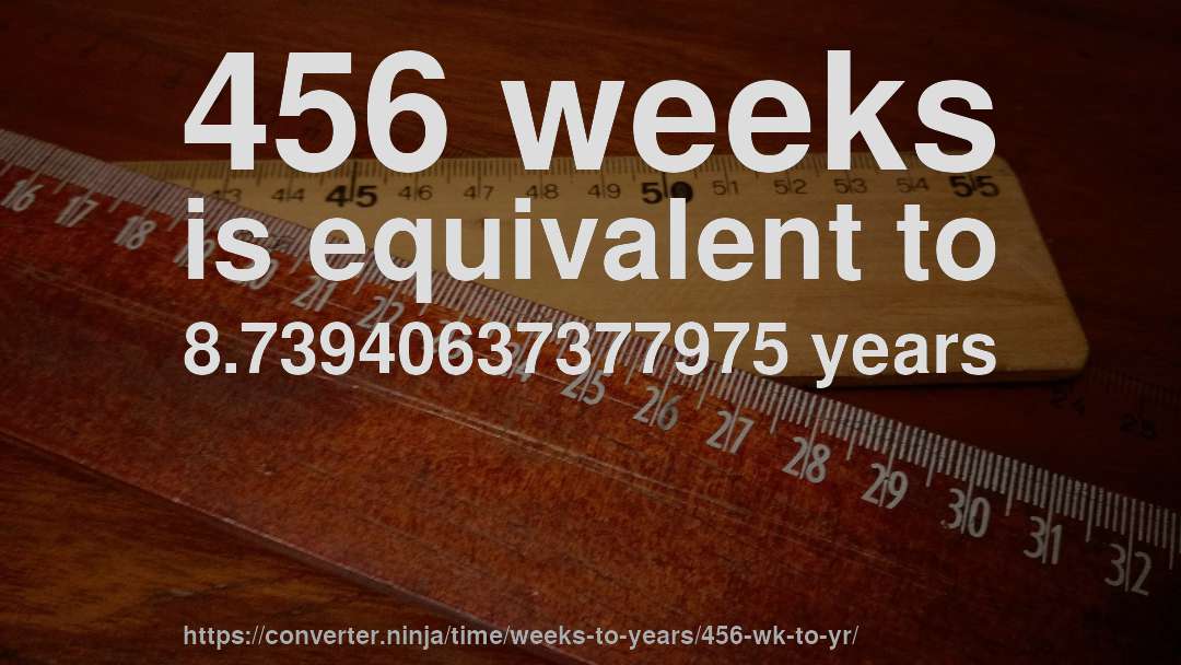 456 weeks is equivalent to 8.73940637377975 years