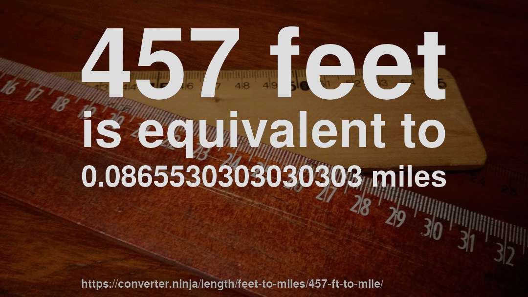 457 feet is equivalent to 0.0865530303030303 miles