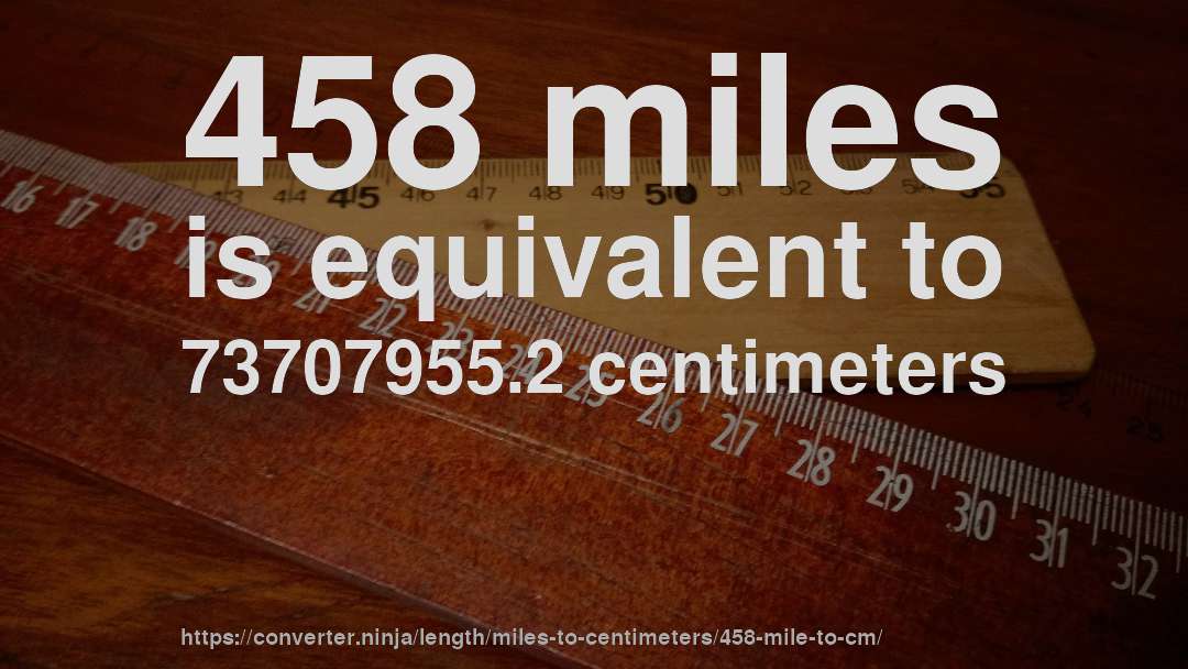 458 miles is equivalent to 73707955.2 centimeters