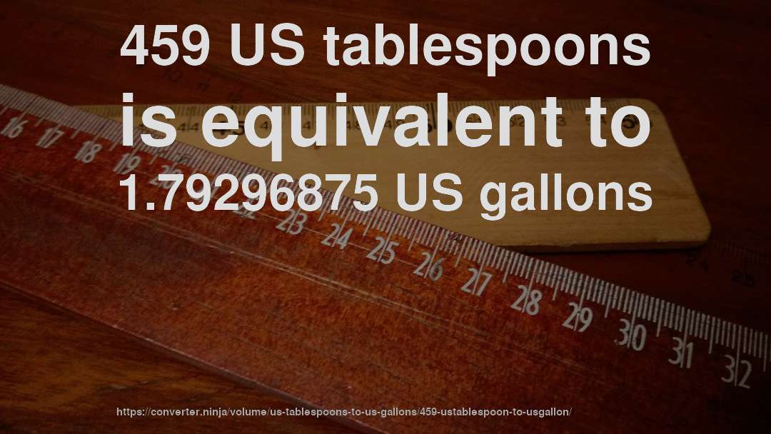459 US tablespoons is equivalent to 1.79296875 US gallons