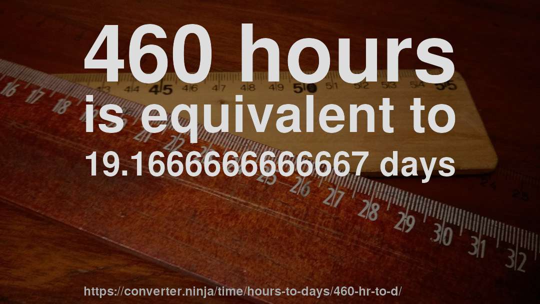 460 hours is equivalent to 19.1666666666667 days