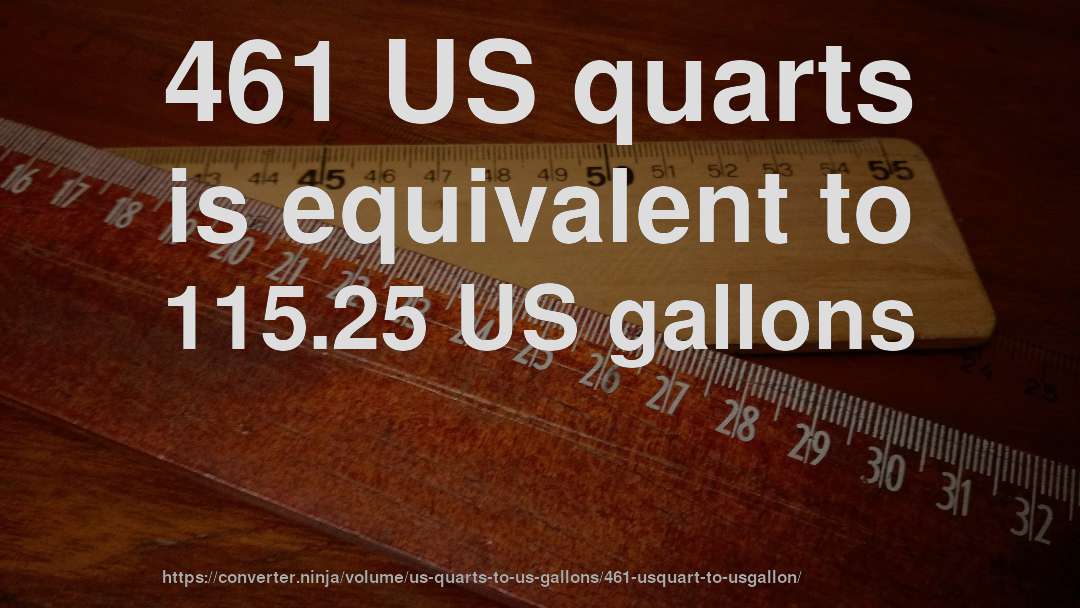 461 US quarts is equivalent to 115.25 US gallons
