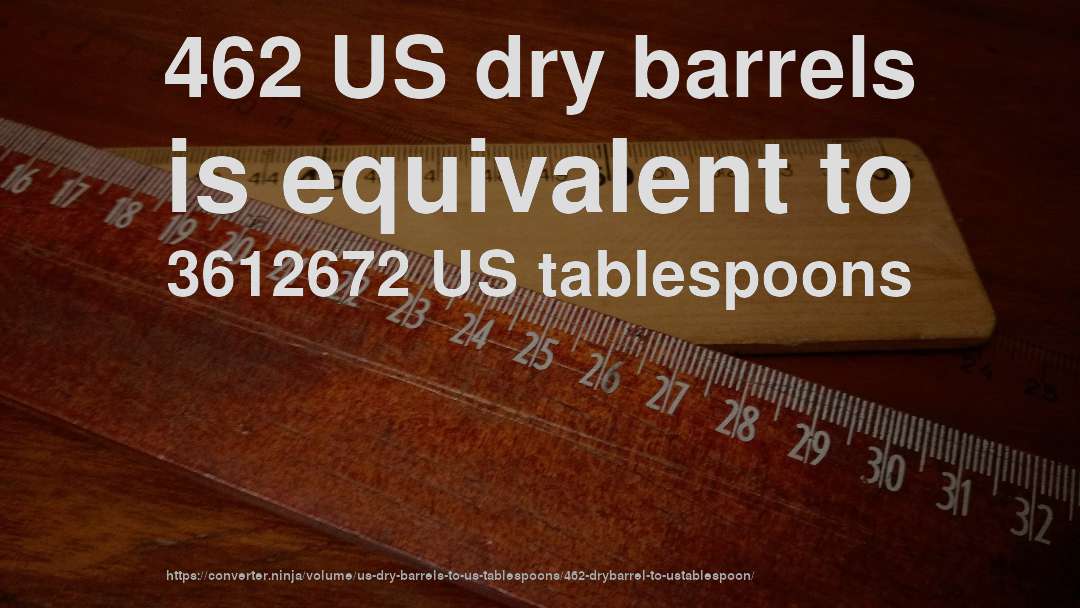 462 US dry barrels is equivalent to 3612672 US tablespoons
