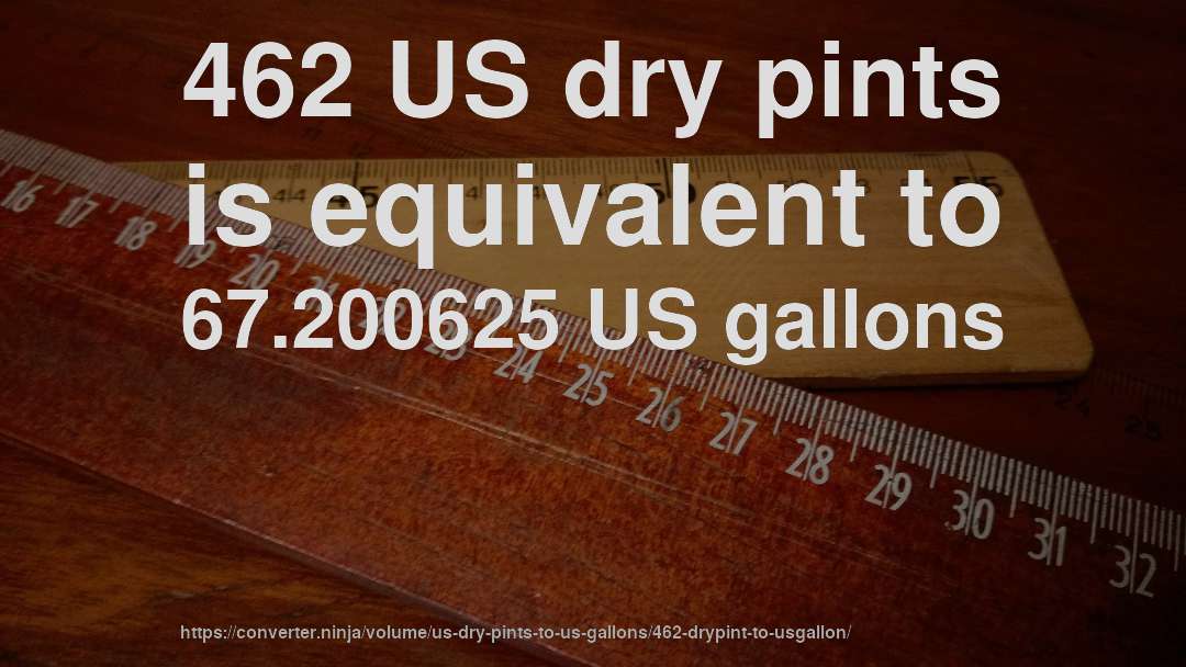 462 US dry pints is equivalent to 67.200625 US gallons