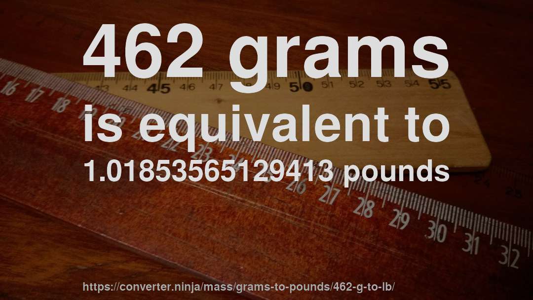 462 grams is equivalent to 1.01853565129413 pounds