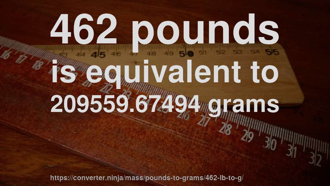 462 pounds is equivalent to 209559.67494 grams