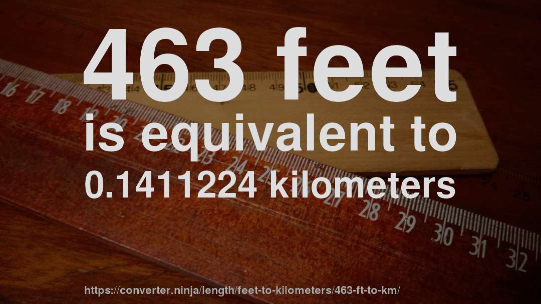 463 feet is equivalent to 0.1411224 kilometers